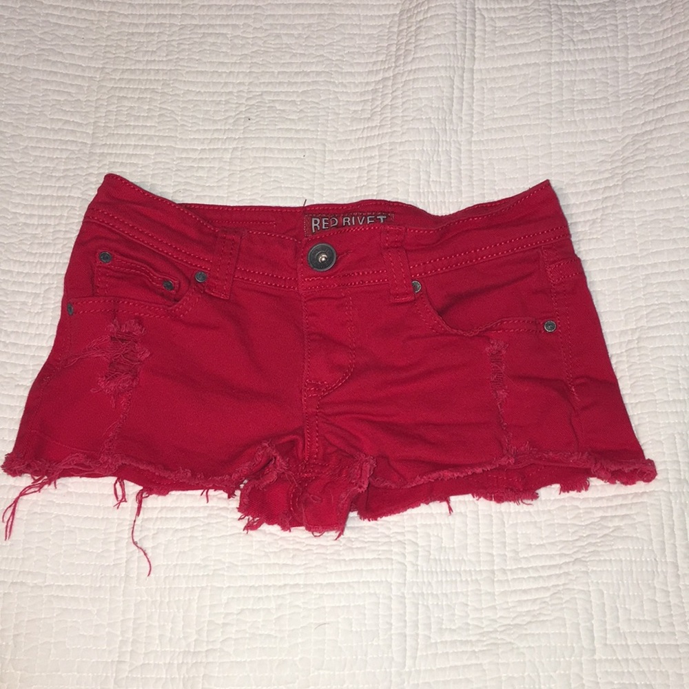 Red Rivet Distressed Jean Cutoff Shorts Size 1